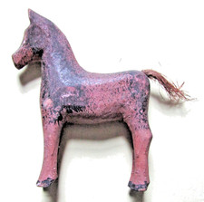 Toy wooden horse foal. Antique hand-carved,  horse hair tail. 12.5 cm.