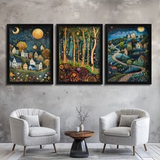 Modern Landscape Wall Art Gustav Klimt Style Pictures Set Of 3 Prints Artwork