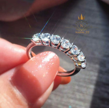 Solid 14K White Gold 1.50 CT Round Cut Moissanite Half Eternity Wedding Band