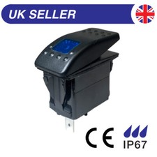Blue Illuminated Marine Rocker Switch, 21mm x 37mm, 20A 12Vdc, Waterproof IP 67