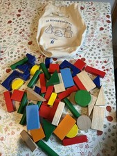 VINTAGE 50 Wooden Blocks Pintoy With Bag