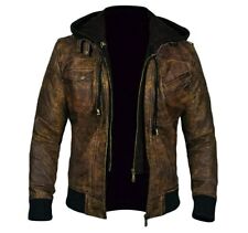 Mens Bomber Motorcycle Jungle Brown Jacket Causal Vintage New Leather Coat
