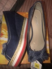 Ladies Women’s Size 4 Eu 37 Wedge Shoes Open Toe Denim Affect New Was £22.99