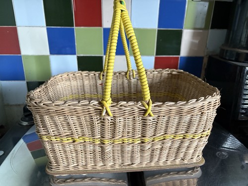 Vintage wicker yellow shopping - vintage,