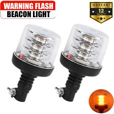 2x Amber LED Rotating Flashing Beacon Flexi DIN Pole Mount Tractor Warning Light