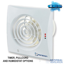MONSOON  100MM 4" BATHROOM IPX5  EXTRACTOR FAN TIMER, HUMIDISTAT OR PULLCORD