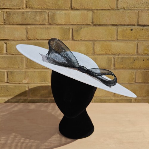 White black large fascinator - white,