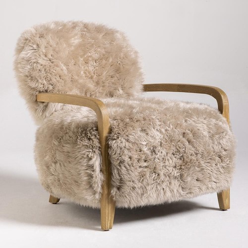 Taupe armchair real sheepskin - real,