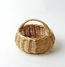 Hand Woven Basket w Handle Sml Round Flower Girl Wedding Christmas Hamper Wicker