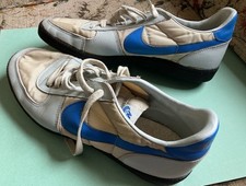 Vintage Nike 1980s Sports Shoes;  Blue Nylon & Leather Turf Shoes. Size 11.5