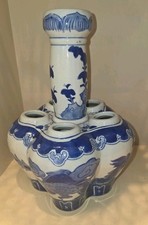 Vintage Chinese Tulip Vase Tulipiere Dragon Blue & White oriental porcelain rare