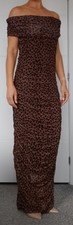 Never Fully Dressed Maxi Dress Off The Shoulder Ruched Mesh Leo Print Brown 12