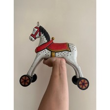 Vintage Horse on Wheels Statue Hand Painted Folk Art Figure Home Decor NO TAIL