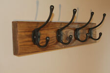 Handmade Vintage Wooden Coat Rack Cast Iron Hooks Waxed Reclaimed Wood Effect