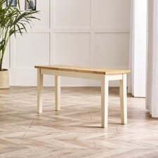 Tenby Solid Wood Cream and Oak Small Dining Bench Traditional Farmhouse Rustic