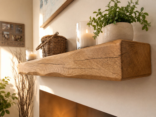 Rustic oak fireplace mantel - rustic,