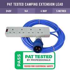 5M 16 AMP BLUE CAMPING ELECTRIC HOOK UP LEAD 4 WAY SOCKET FOR TENT MOTORHOME