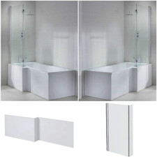 l shape shower bath tub left right hand 1600 1700 large 1800 screen panel White 