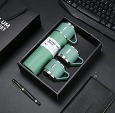 Vacuum Insulated Flask Gift Set Stainless Steel Thermal Bottle 3 Cups Green Gift