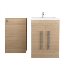 Designer Light Oak Combi Bathroom Furniture Vanity Basin + BTW Unit No Toilet