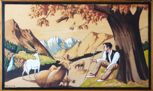 Old landscape painting wood - landscape, on
