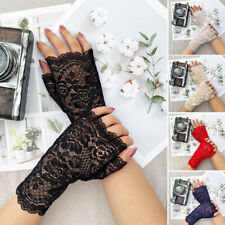 Lady 80s Party Costume Wedding Lace Fingerless Floral Gloves Sun Protection ♧