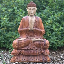 Large Hand Carved Wooden Buddha Statue - Wood Buddhist Buddhism 80cm 32" Figure