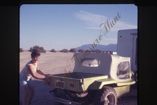 Woman smiling dune buggy off - smiling,
