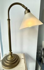 Bronze Brass Vintage Art Deco Table Lamp White Glass Shade Adjustable Pat Tested