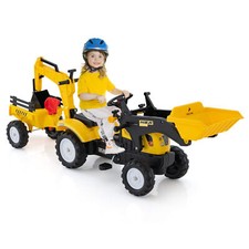 3 in1 Kids Ride On Excavator Pedal car Bulldozer Tractor with 6 Wheels & Trailer