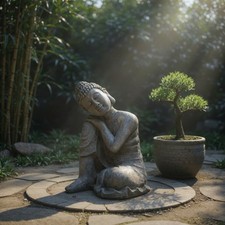 Peaceful Buddha Statue Graceful 54cm Garden Ornament Sitting Stone Zen Effect