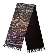 GEORGINA Von ETZDORF Opera Scarf 2-Sided Silk Diamond Print Black Wool Fringed