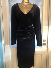 Monsoon Black Velvet Ruched Evening Wiggle Dress Size 20