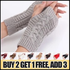 Finger Fingerless Thumb Gloves Long Half Arm Warmer Knitted Mittens Ladies Women