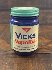 Vintage 1963 1/2 Full Vicks VapoRub Glass Cobalt Blue Jar