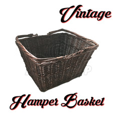 Wicker Weave Storage Basket Brown with Handles Kitchen Log Hamper Vintage Retro
