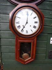 Antique Ansonia Octagon Mahogany Long Drop Wall Clock Lovely Clean Dial Works.