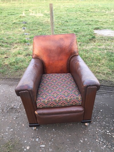 Leather art deco armchair - leather,