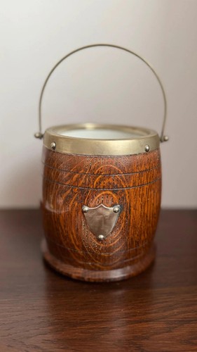 Wood metal biscuit barrel - wood, &