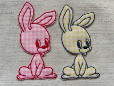 Vintage old stock sew on fabric appliques, motifs, trim, patch - gingham rabbits