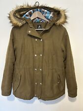 Primark women’s khaki padded parka jacket coat with faux fur hood size 12 Uk