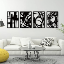 4 Pack Black Abstract Metal