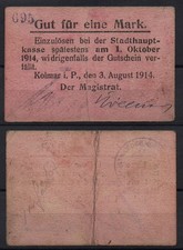[30803] - Emergency money KOLMAR I.P. (today: Chodziez), City, 1 Mark, 03.08.1914, The