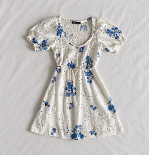 Zara white blue - blue, floral