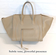 CELINE Luggage Phantom Tote Beige Greige Leather Handbag Excellent presence✨