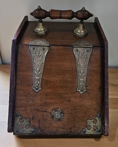 Antique wooden coal scuttle - coal,