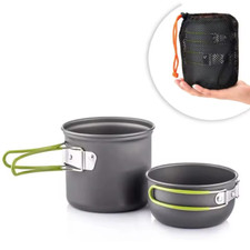 Ultralight Camping Cookware Mess Kit – 2-Pot Non-Stick Hiking Cooking Set Bag