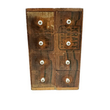 Vintage Wooden Spice Apothecary Rectangle Cabinet 8 Drawers Kraft Cheese Boxes