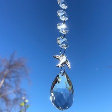 New Peace Dove Sun Catcher Mobile ~ Clear Glass Drop ~ Protection ~ Bird ~ Calm