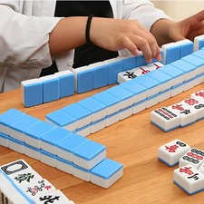 Large 42mm Chinese Mahjong Set Professional 144 Tiles English Characters Game 